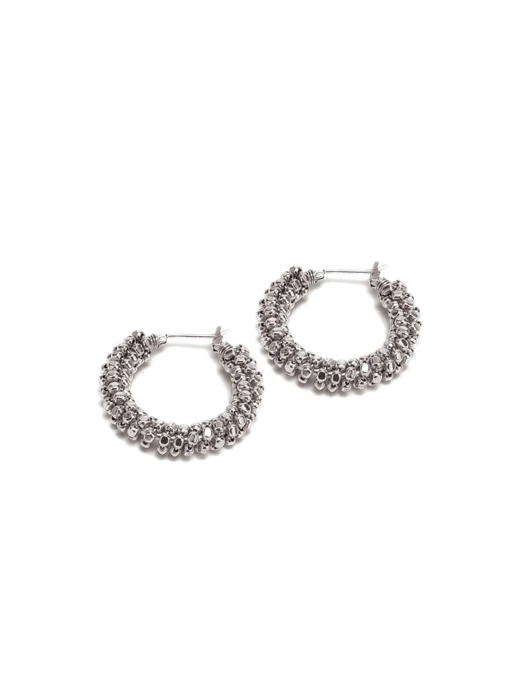 Silver Beaded Hoop Earrings for Women